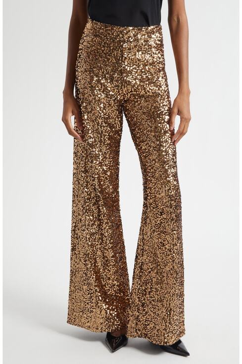Alice + Olivia Pants - Alice + Olivia Womens Athena Sequin Pant in Gold Black 4